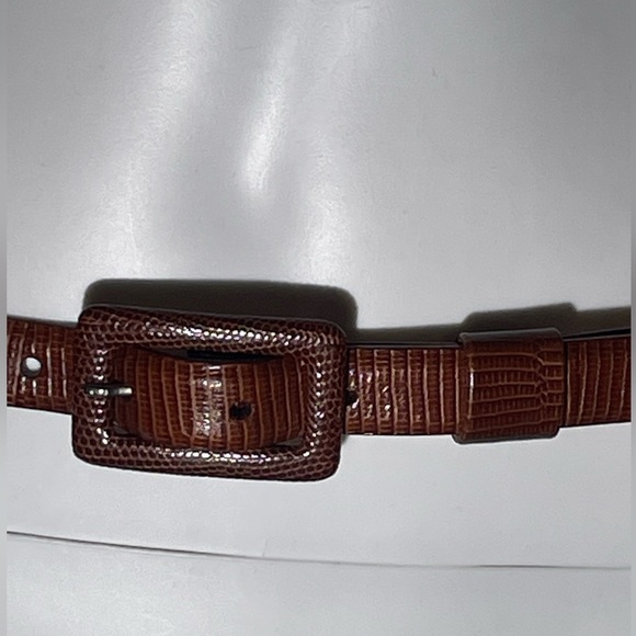 Audrey Talbott Brown Leather Belt Reptile Print Made in Italy Women Sz 31”-35” main image 13